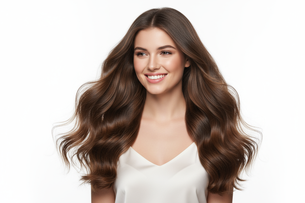 a shop page image of a girl showing hair